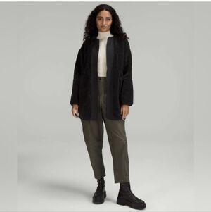 Lululemon Collarless Textured Sherpa/Fleece Zip Long Jacket Black 10